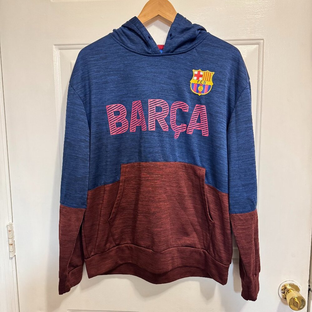FC Barcelona Men's Two-Tone Pullover Hoodie, Licensed BARÇA Fan, Size L